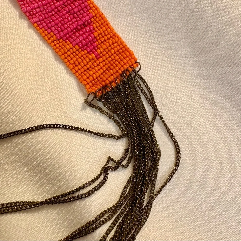 Handmade Beaded Boho Statement Necklace – Multicolor Tribal Inspired with Chains